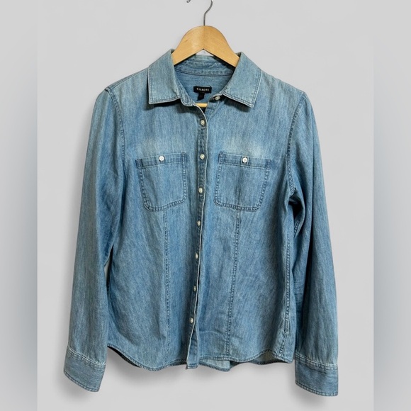 Talbots Chambray Denim Casual Button Front Cotton Long Sleeve Layering Shirt 12 - Picture 5 of 5